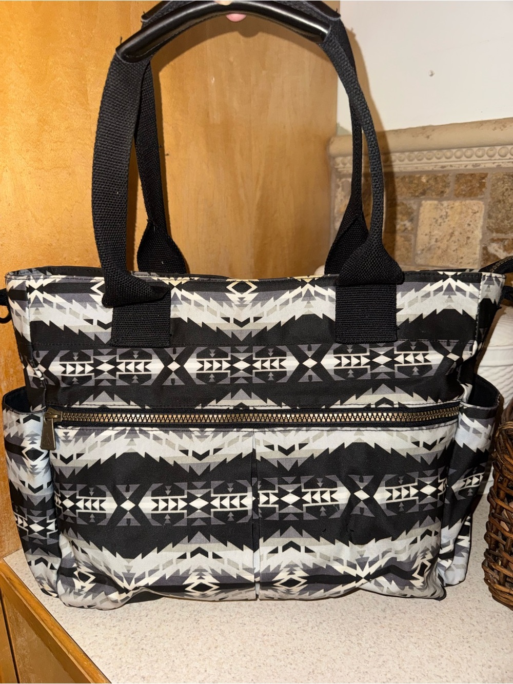 Pendleton Canopy Canvas Super Tote Bag azrek black white 15”x13”x6” no strap